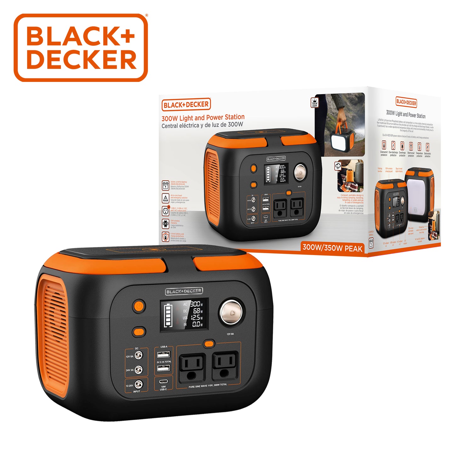 BLACK+DECKER® 300W Light and Power Station 296Wh with 8 Output Ports + 10W Wireless Charging