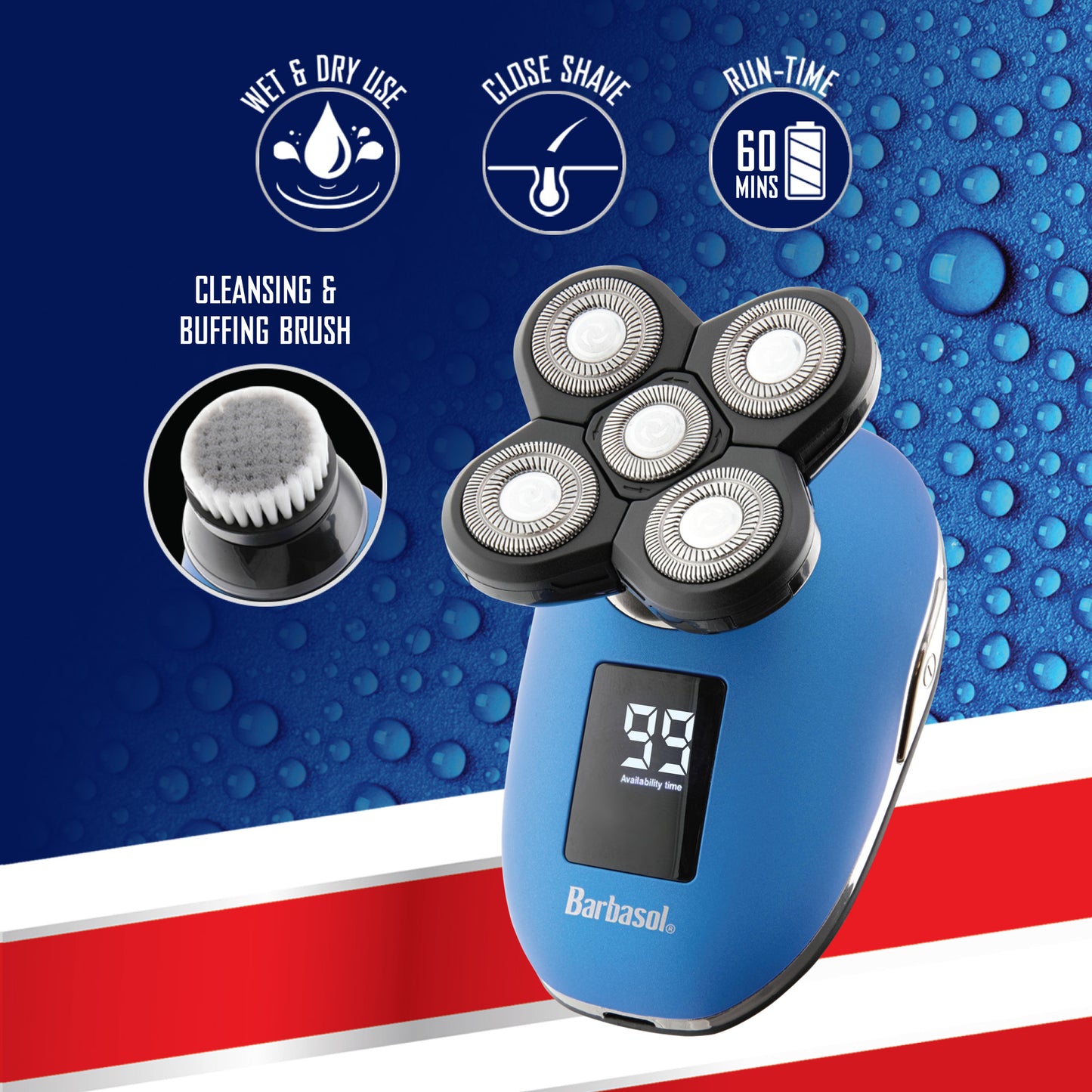 Barbasol® Rechargeable LCD Head Shaver Set With Stainless Steel Blades