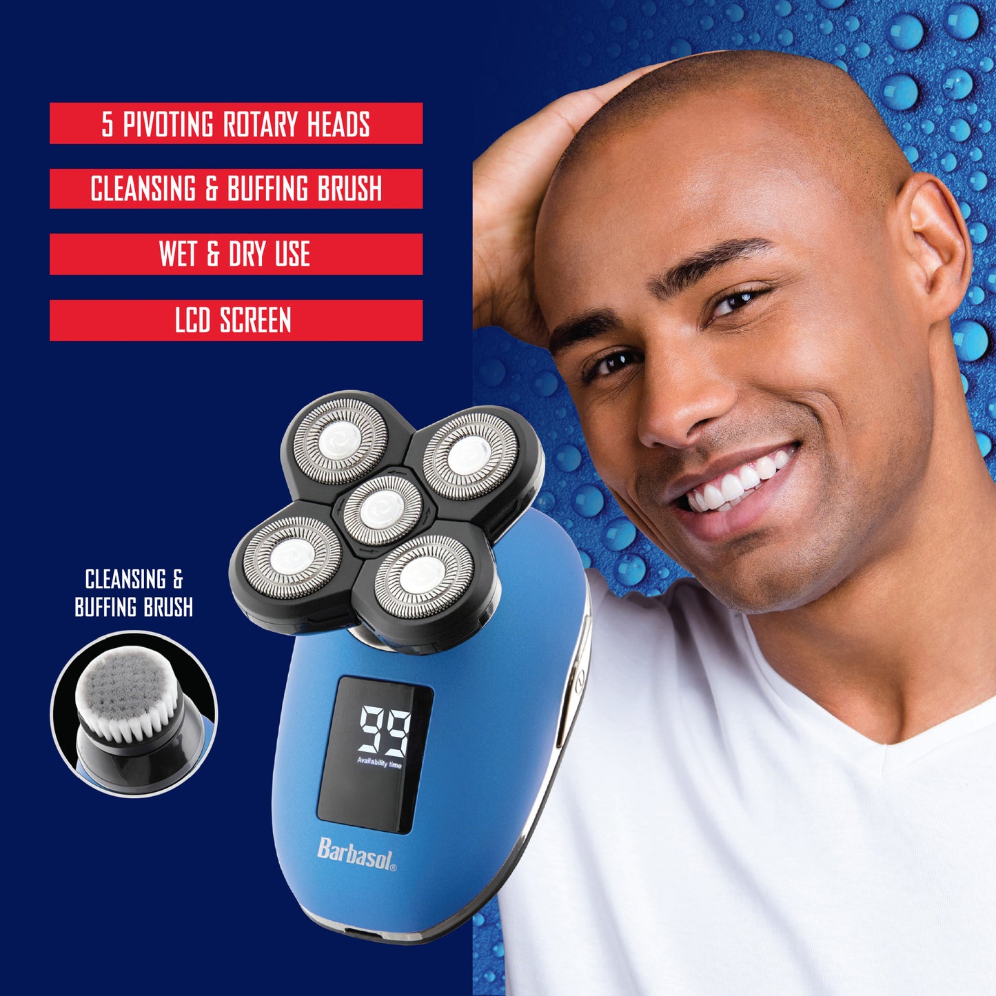 Barbasol® Rechargeable LCD Head Shaver Set With Stainless Steel Blades