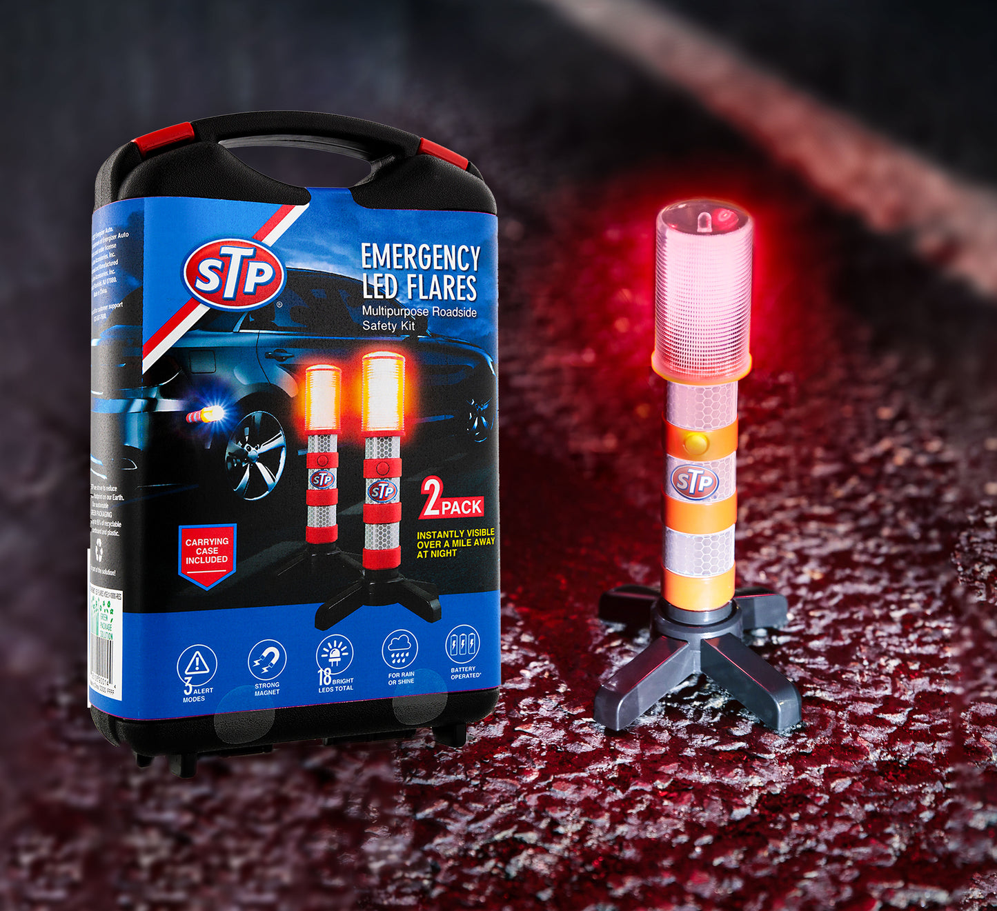 STP® Magnetic LED Emergency Flare 2pk Kit