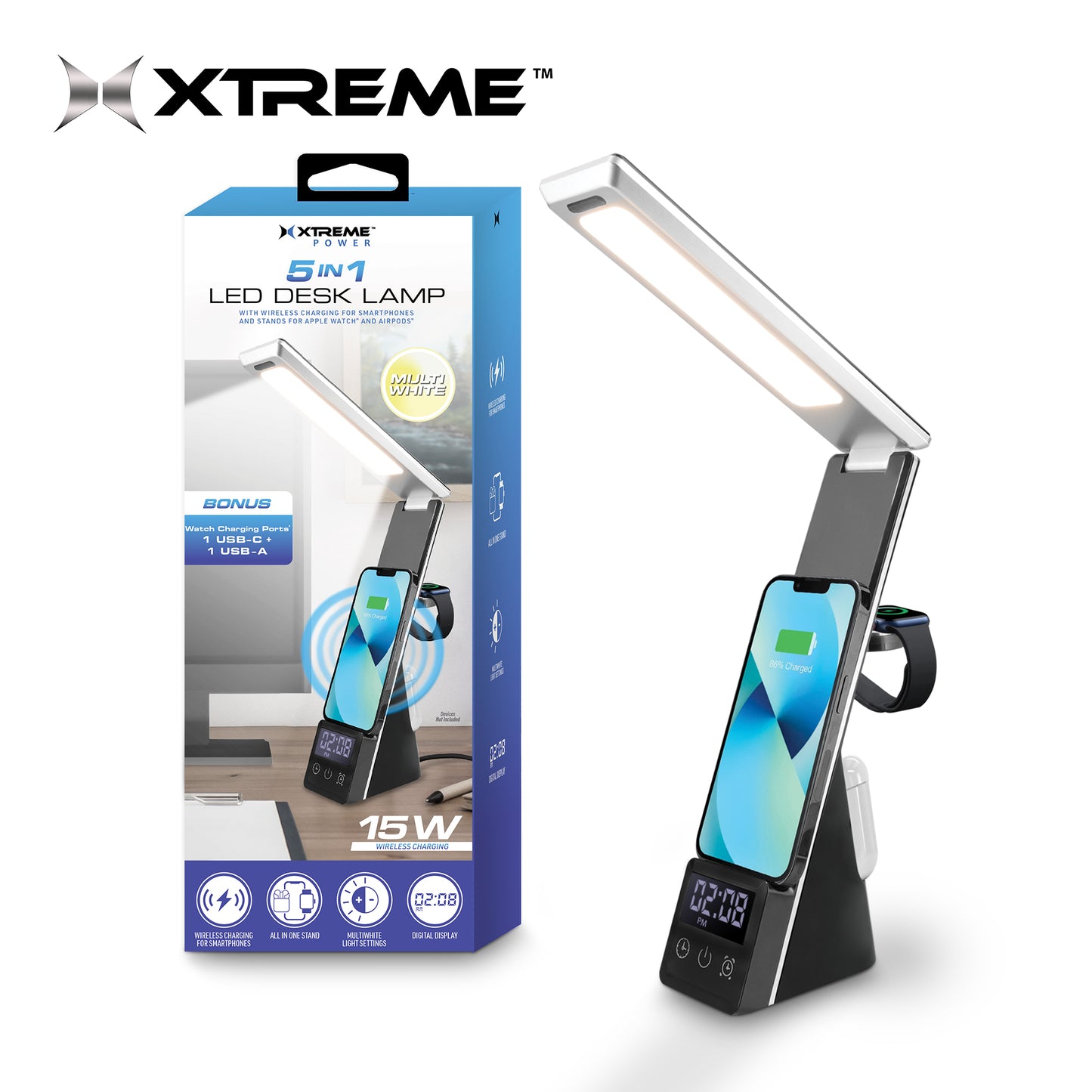 Xtreme™ 5 in 1 LED Desk Lamp with Wireless Smartphone Charger