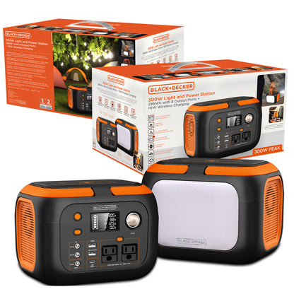 BLACK+DECKER® 300W Light and Power Station 296Wh with 8 Output Ports + 10W Wireless Charging