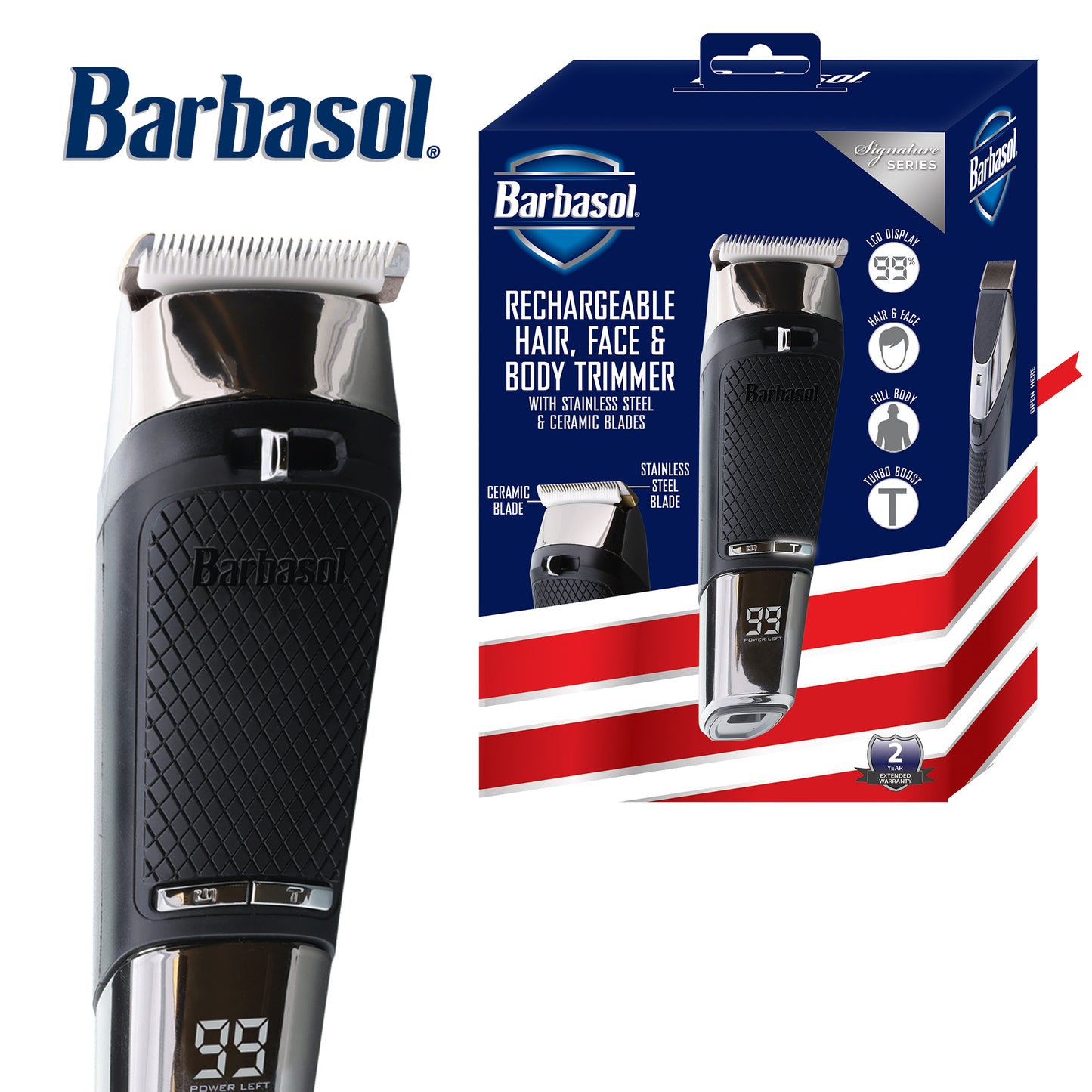 Barbasol® Rechargeable Hair, Face & Body Trimmer With Stainless Steel & Ceramic Blades