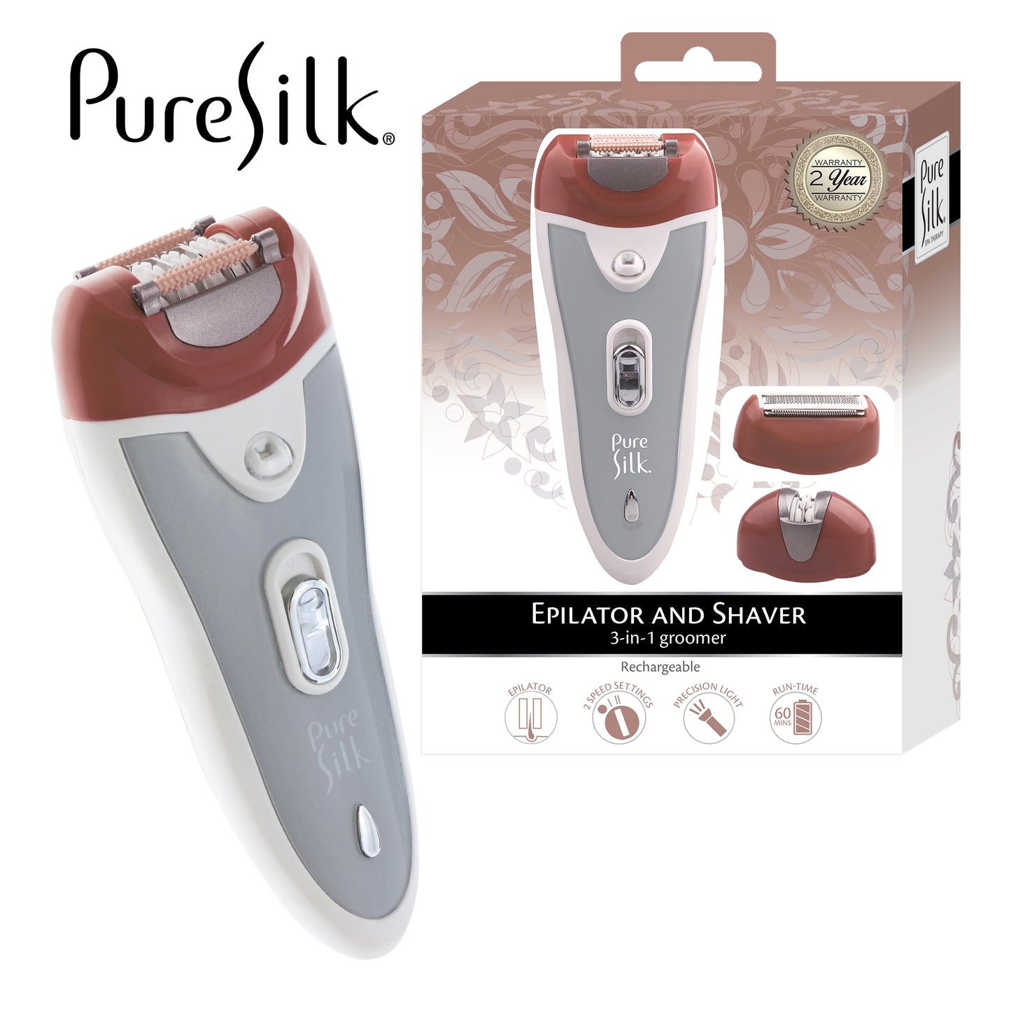 Pure Silk® Rechargeable 3-in-1 Epilator & Shaver